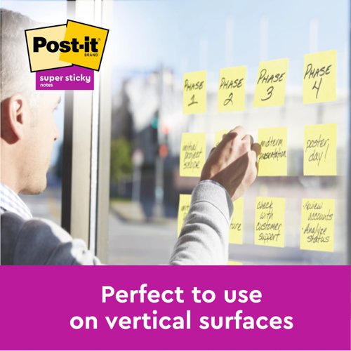 Post-it Super Sticky Notes, Canary Yellow, 76 mm x 76 mm, 90 Sheets/Pad, 12 Pads/Pack, Cardboard Pack, 100% PEFC SGSCH-PEFC-COC-110078