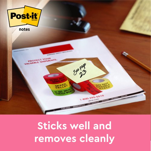 Post-it Z-Notes, Canary Yellow, 76 mm x 76 mm, 100 Sheets/Pad, 12 Pads/Pack, Cardboard Pack, 100% PEFC SGSCH-PEFC-COC-110078