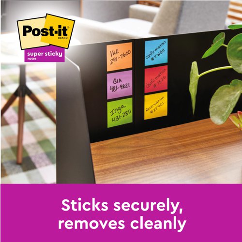 Post-it Super Sticky Notes, Carnival Colour Collection, 76 mm x 76 mm, 90 Sheets/Pad, 12 Pads/Pack, Cardboard Pack, 100% PEFC SGSCH-PEFC-COC-110078
