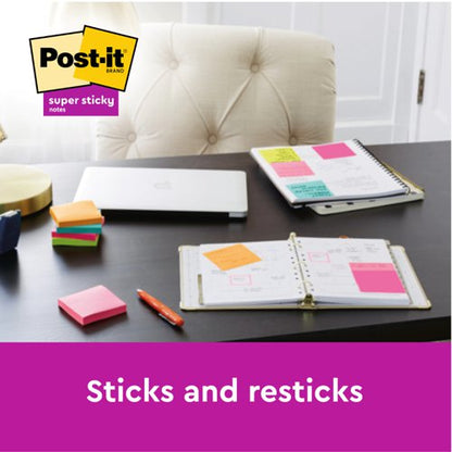Post-it Super Sticky Notes, Carnival Colour Collection, 76 mm x 76 mm, 90 Sheets/Pad, 12 Pads/Pack, Cardboard Pack, 100% PEFC SGSCH-PEFC-COC-110078