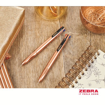Zebra Z-Grip Rose Gold Ballpoint Barrel 4 Colour Pen Ink - Pack of 10