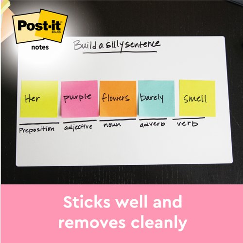 Post-it Notes, Energetic Colour Collection, 76 mm x 127, 76 mm, 100 Sheets/Pad, 6 Pads/Pack, 100% PEFC SGSCH-PEFC-COC-110078