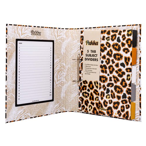 Pukka Pad Wild Roll Bound Ring binder Leopard - Preloaded with Wild A4 5 Part Divider