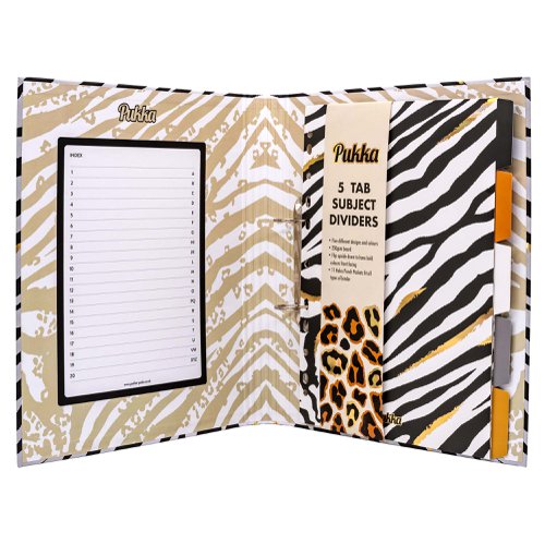 Pukka Pad Wild Roll Bound Ring binder Zebra - Preloaded with Wild A4 5 Part Divider