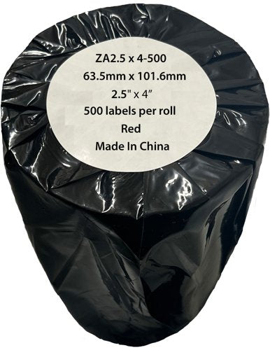 Compatible Zebra 63.5mm x 101.6mm Red Shipping Paper Label Roll - 500 Labels (ZA2.5x4-500) 25mm Core