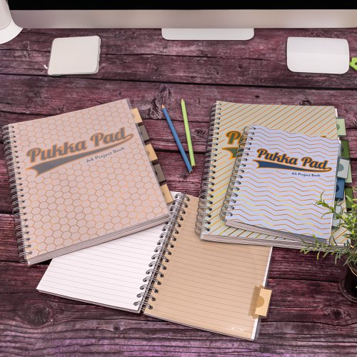 Pukka Pad Haze Project Book A4, A5 Wirebound 200 Pages 80GSM Ruled Sheets with Repositionable Dividers (3) Assorted