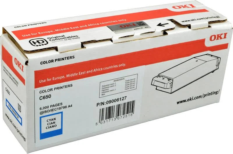 OEM OKI C650 Cyan 6000 Pages Original Toner 09006127