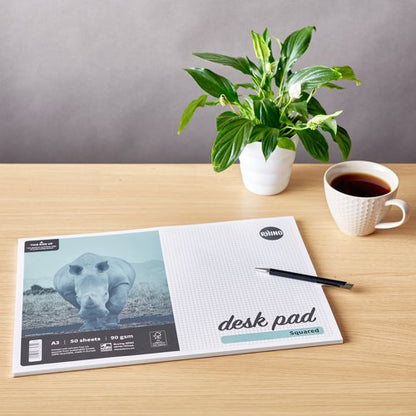 RHINO Desk Pad; 5mm Squared; A3; 90gsm FSC Paper; 50 Sheets - Pack of 10