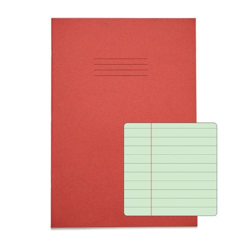 RHINO A4 Special Exercise Book 48 Page, Red with Tinted Blue, Green Paper, F8M (Pack of 10)
