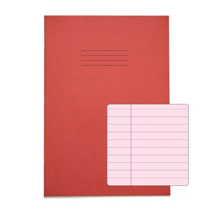 RHINO A4 Special Exercise Book 48 Page, Yellow, Red with Tinted Pink Paper, F8M (Pack of 10)