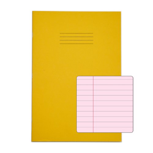 RHINO A4 Special Exercise Book 48 Page, Yellow, Red with Tinted Pink Paper, F8M (Pack of 10)
