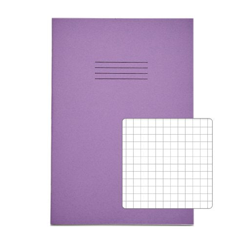 RHINO A4 Exercise Book 64 Pages / 32 Leaf Purple 7mm, Orange 7mm, Orange 10mm Squared (Pack of 50)