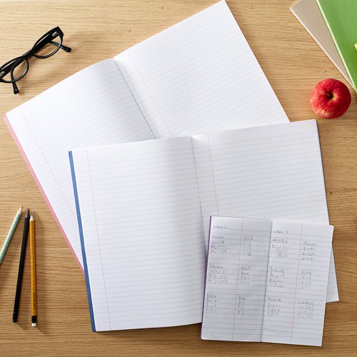 RHINO A4 Special Exercise Book 48 Page, Light Blue with Tinted Cream Paper, F12M (Pack of 10, S10 (Pack of 50)