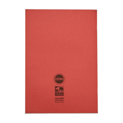 RHINO A4 Special Exercise Book 48 Page, Yellow, Red with Tinted Pink Paper, F8M (Pack of 10)