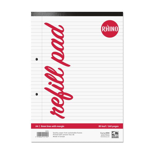 RHINO A4 Refill Pad 80 Leaf, F8M (Pack of 48, 6, 10)