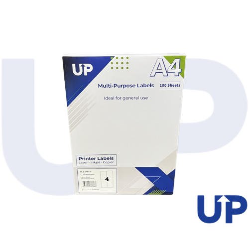 UP A4 Multipurpose Labels 4 Per Sheet 139 x 99mm (White) Pk of 100