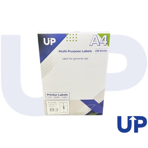 UP A4 Multipurpose Labels 6 Per Sheet 99.1 x 93.1mm (White) Pk of 100