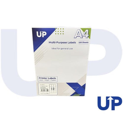 UP A4 Multipurpose Labels 12 Per Sheet 72 x 63.5mm (White) Pk of 100