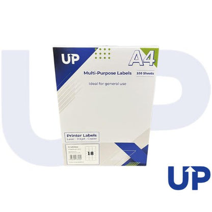 UP A4 Multipurpose Labels 18 Per Sheet 63.5 x 46.5mm (White) Pk of 100