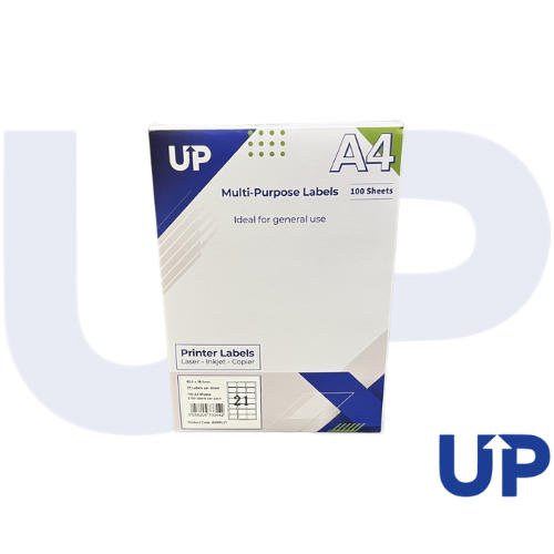 UP A4 Multipurpose Labels 21 Per Sheet 63.5 x 38mm (White) Pk of 100