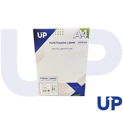 UP A4 Multipurpose Labels 21 Per Sheet 63.5 x 38mm (White) Pk of 100