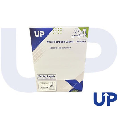 UP A4 Multipurpose Labels 24 Per Sheet 63.5 x 33.9mm (White) Pk of 100