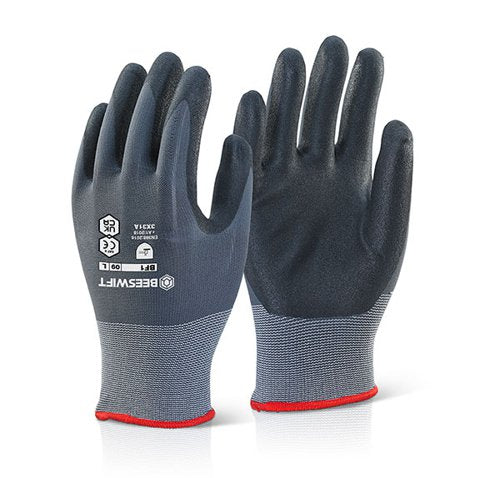 Beeswift Nitrile Pu Mix Coated Glove Black / Grey L