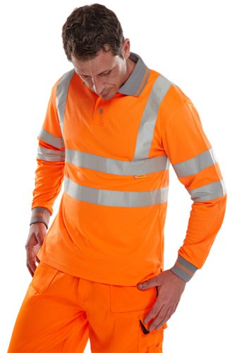 Beeswift Polo Shirt Long Sleeved Orange, Red S