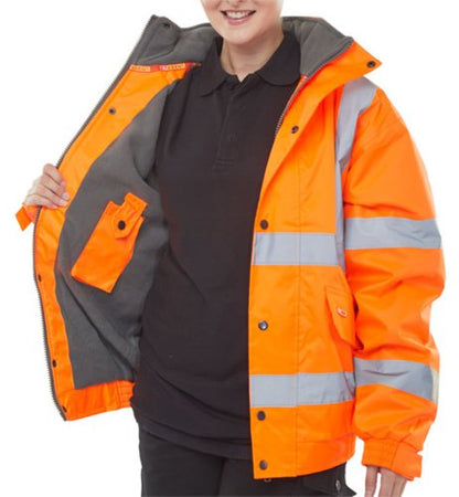 Beeswift High Visibility Fleece Lined Bomber Jacket Orange S