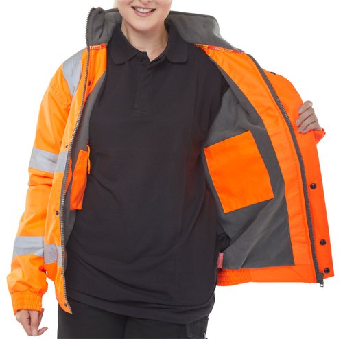 Beeswift Bomber Jacket Fleece Lined Hi Vis Orange, Yellow Medium
