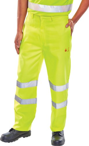 Beeswift Fire Retardant Anti Static Trousers En471 Saturn Yellow 28, 30, 30T, 32, 32T, 34, 34T, 36, 36T, 38, 38T, 42, 42T, 44T, 46, 46T, 48, 48T