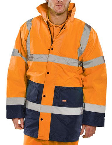 Beeswift CONSTRUCTOR TRAFFIC Jacket TWO TONE FLEECE LINED Orange/Navy 3XL, 4XL, 5XL, 6XL, XL, XXL