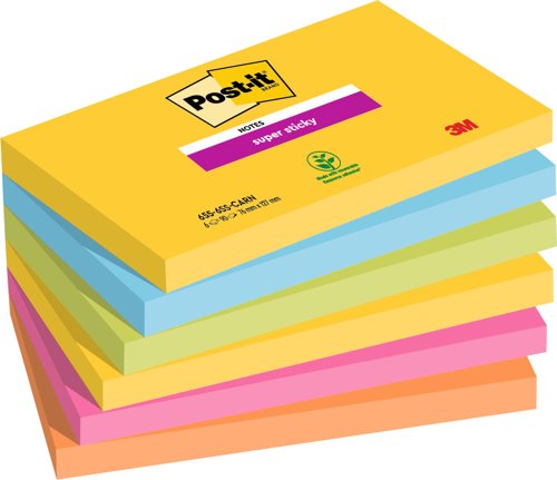 Post-it Super Sticky Notes, Carnival Colour Collection, 76 mm x 76, 127 mm, 90 Sheets/Pad, 6 Pads/Pack, 100% PEFC SGSCH-PEFC-COC-110078