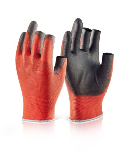 Beeswift Pu Coated 3 Fingerless Glove Red L (Box of 10)
