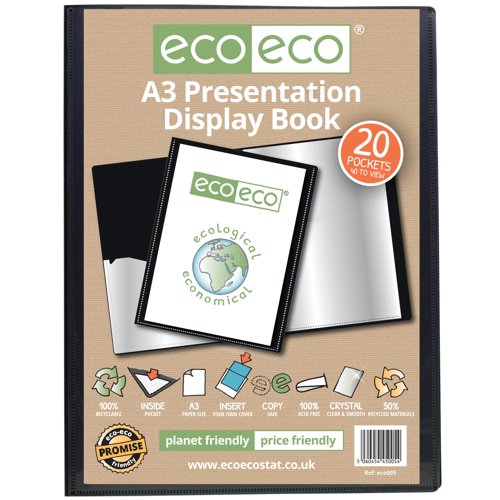 Eco Eco A3 50% Recycled Presentation Display Book with 20, 40, 60, 80 Pockets - Single