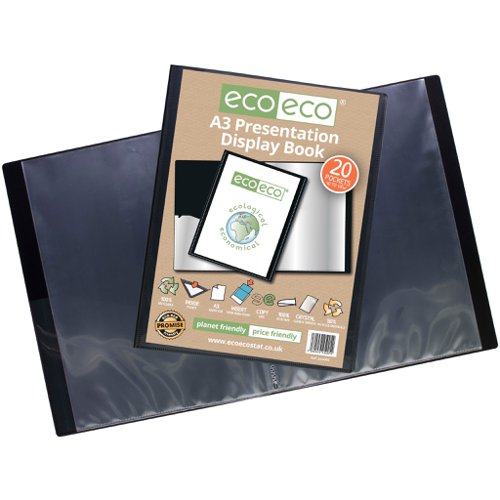 Eco Eco A3 50% Recycled Presentation Display Book with 20, 40, 60, 80 Pockets - Single