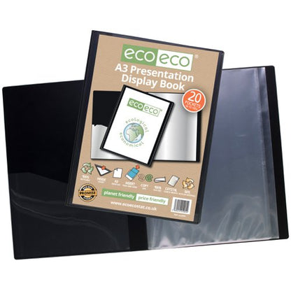 Eco Eco A3 50% Recycled Presentation Display Book with 20, 40, 60, 80 Pockets - Single