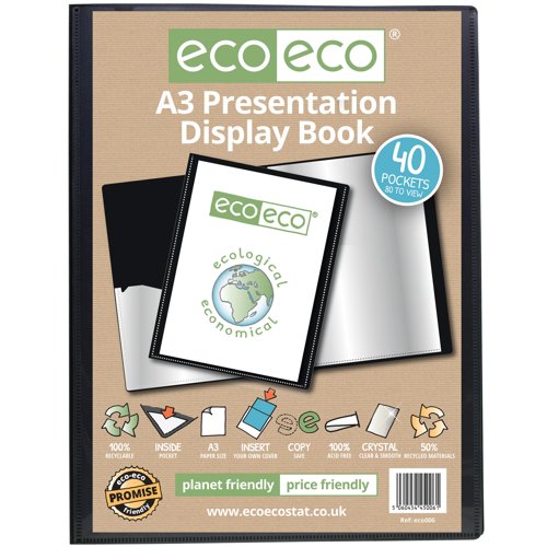 Eco Eco A3 50% Recycled Presentation Display Book with 20, 40, 60, 80 Pockets - Single
