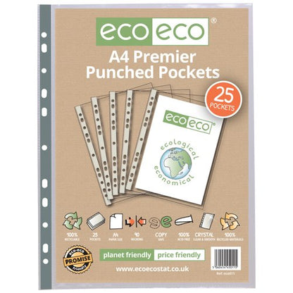 Eco Eco A4 100% Recycled Bag Premier Multi Punched Pockets - Pack of 25, A4 100% Recycled Bag Premier Multi Punched Pockets - Pack of 100, A5 100% Recycled Bag Premier Multi Punched Pockets - Pack of 25