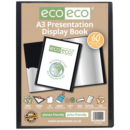 Eco Eco A3 50% Recycled Presentation Display Book with 20, 40, 60, 80 Pockets - Single