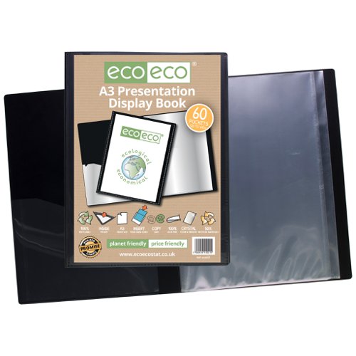 Eco Eco A3 50% Recycled Presentation Display Book with 20, 40, 60, 80 Pockets - Single