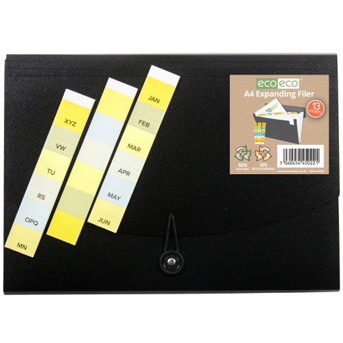 Eco Eco A4 50% Recycled Expanding File with 13, A4 50% Recycled Expanding File with 7, A4 50% Recycled Expanding File with 26, A5 50% Recycled Expanding File with 7 Pockets - Single