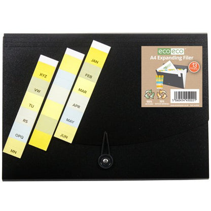 Eco Eco A4 50% Recycled Expanding File with 13, A4 50% Recycled Expanding File with 7, A4 50% Recycled Expanding File with 26, A5 50% Recycled Expanding File with 7 Pockets - Single