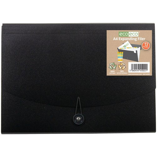 Eco Eco A4 50% Recycled Expanding File with 13, A4 50% Recycled Expanding File with 7, A4 50% Recycled Expanding File with 26, A5 50% Recycled Expanding File with 7 Pockets - Single