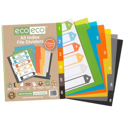 Eco Eco A5 50% Recycled Index File Dividers - 1 Set of 6, A4 50% Recycled Index File Dividers - 1 Set of 6, A4 50% Recycled Index File Dividers - 1 Set of 12
