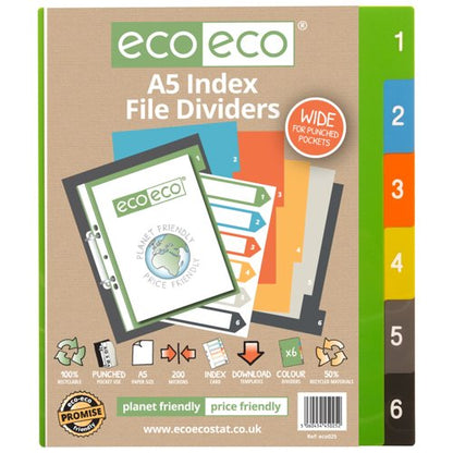 Eco Eco A5 50% Recycled Wide Index File Dividers - 1 Set of 6