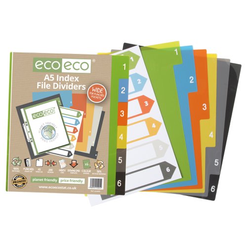 Eco Eco A5 50% Recycled Wide Index File Dividers - 1 Set of 6
