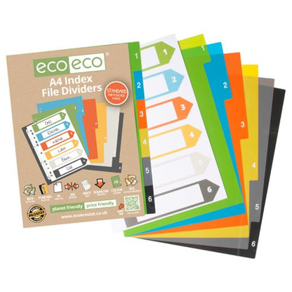 Eco Eco A5 50% Recycled Index File Dividers - 1 Set of 6, A4 50% Recycled Index File Dividers - 1 Set of 6, A4 50% Recycled Index File Dividers - 1 Set of 12