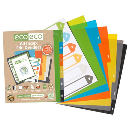 Eco Eco A4 50% Recycled Wide Index File Dividers - 1 Set of 12, 6