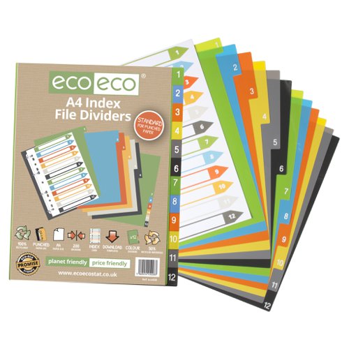 Eco Eco A5 50% Recycled Index File Dividers - 1 Set of 6, A4 50% Recycled Index File Dividers - 1 Set of 6, A4 50% Recycled Index File Dividers - 1 Set of 12